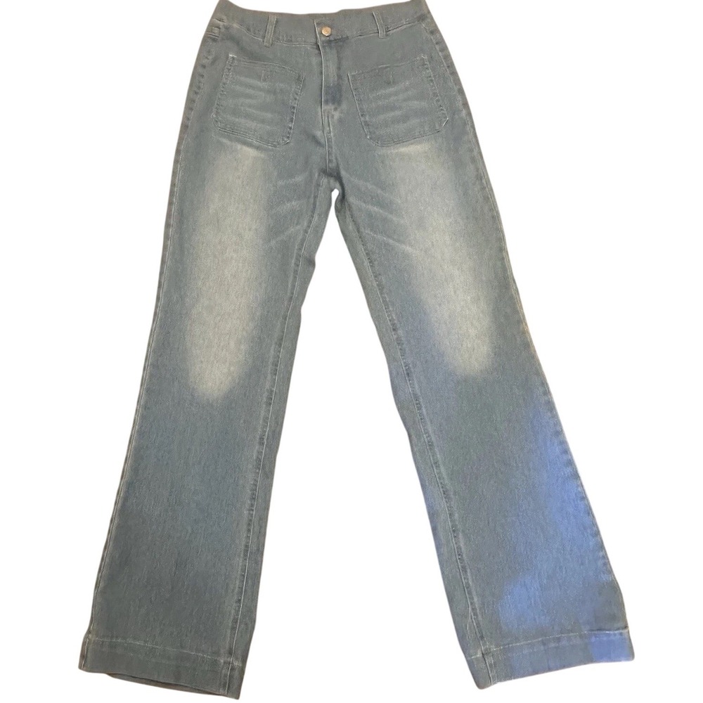 JC/S Women Light Wash Wide Leg High‎ Rise Patch Pocket Denim Jeans Blue Size S